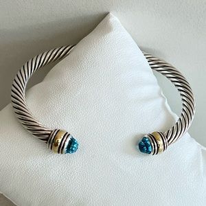 DAVID YURMAN Cable Classics Cuff Bracelet Blue Topaz & 14K Gold 5mm $650